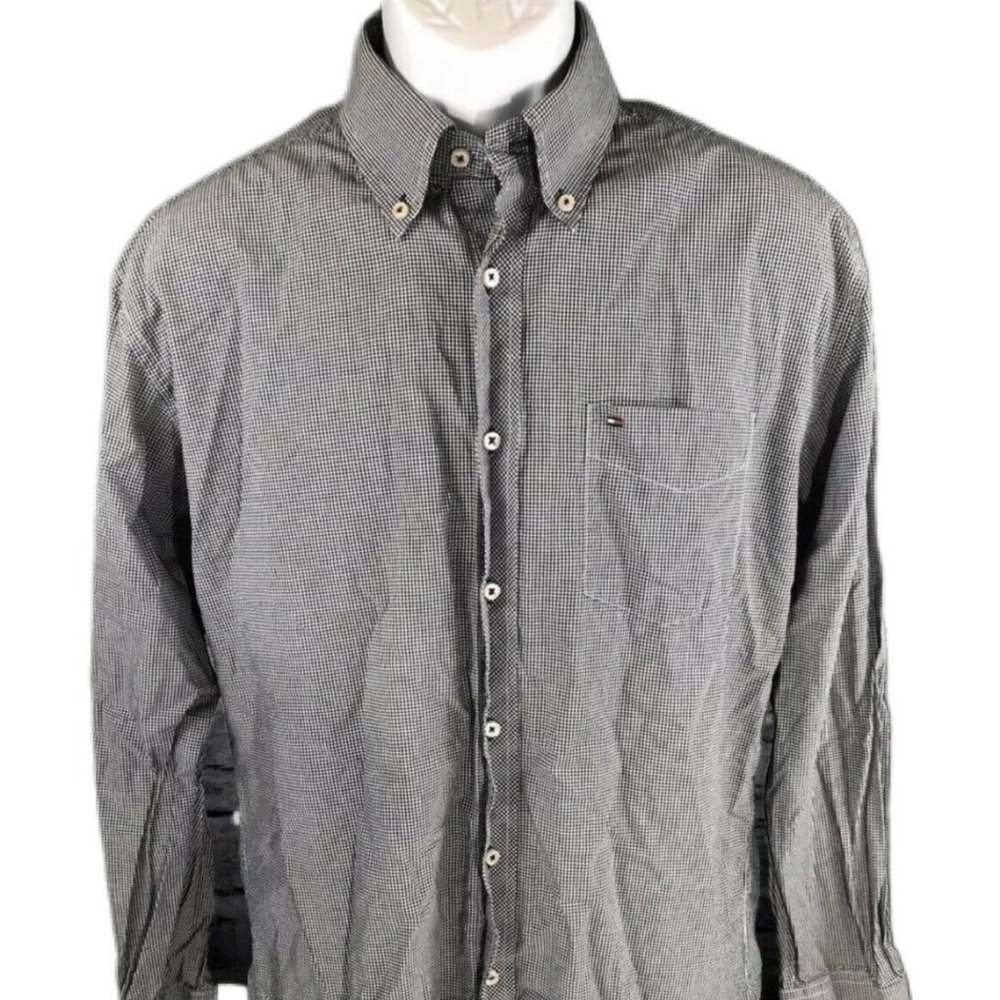 TOMMY HILFIGER CHECKERED BLUE BUTTON DOWN MENS M - Picture 1 of 7